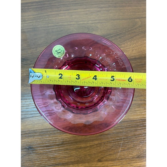 Rossi Glass Cranberry Glass Relish Bowl Etched SIGNED shallow wide-mouthed - Picture 9 of 9